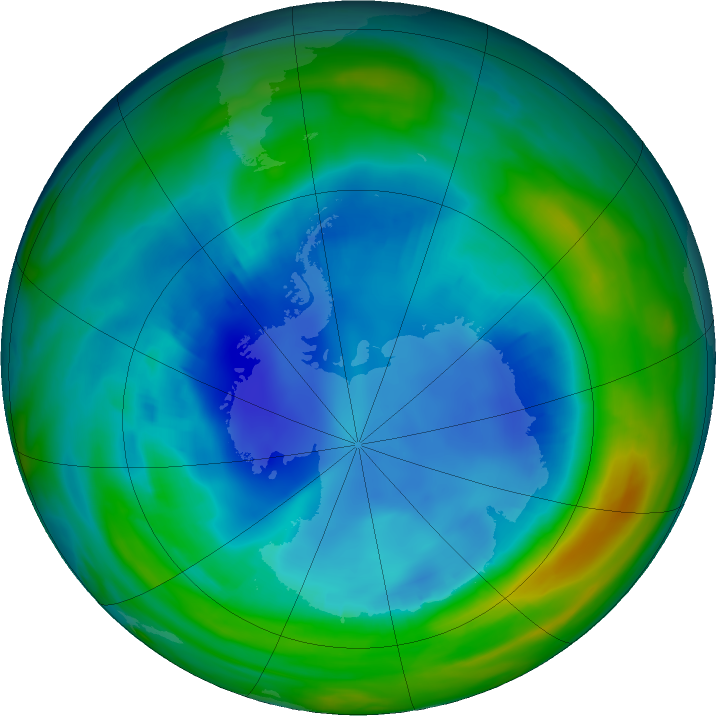 Antarctic ozone map for 11 August 2020